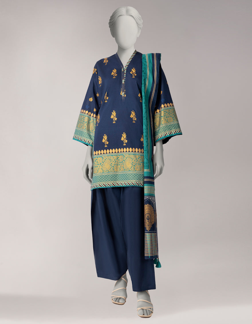 Blue Lawn Printed Unstitched 3Pc