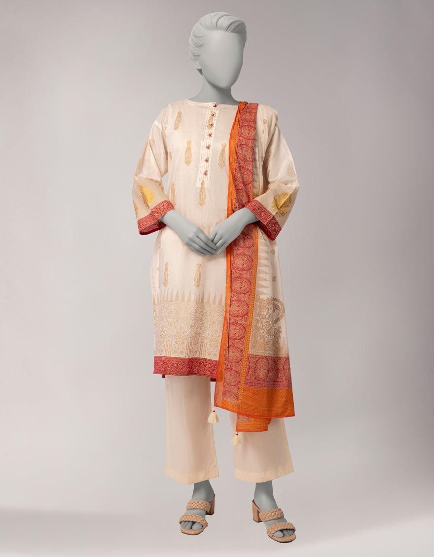 Off White Lawn Printed Unstitched 3Pc