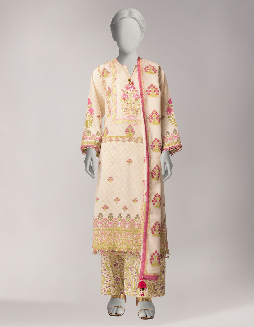 Off White Lawn Embroidered Unstitched 3Pc