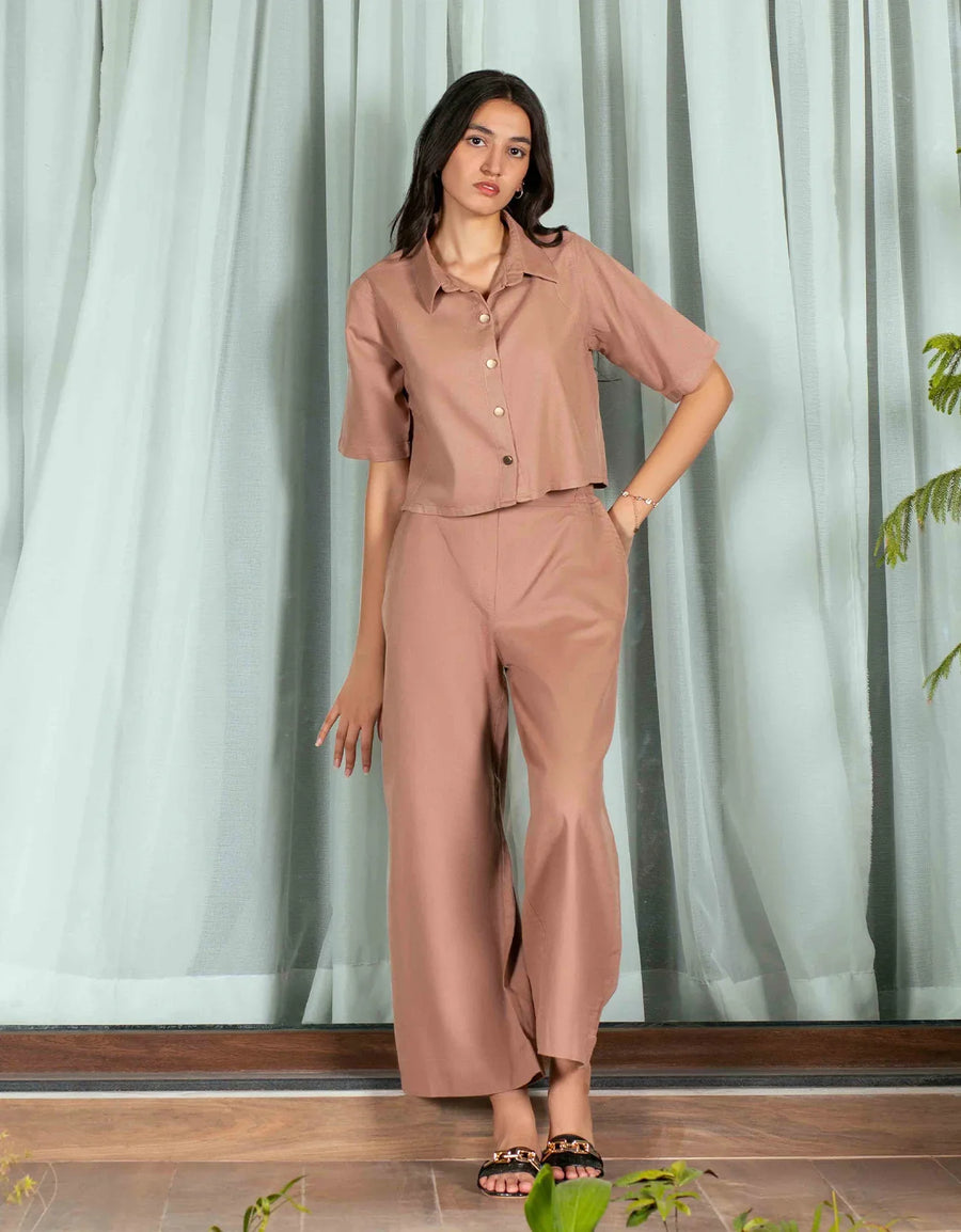 JACQUARD PANELED CROPPED SHIRT