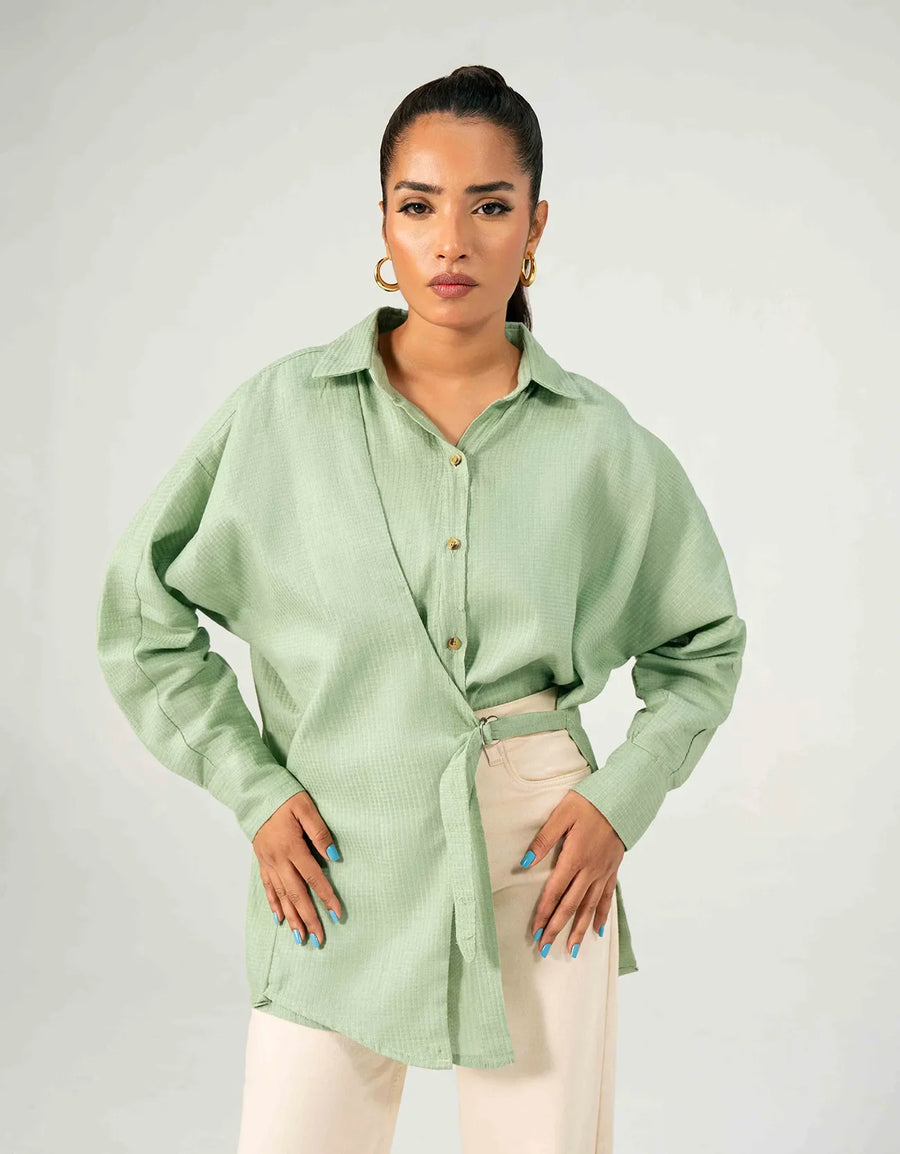 WAFFLE OVERLAPPED BUCKLE SHIRT