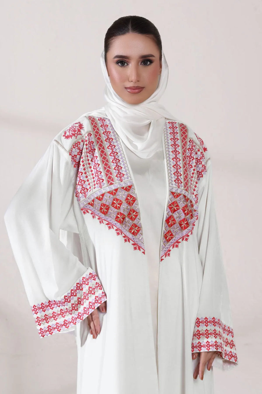 3 Piece - White Velvet Abaya