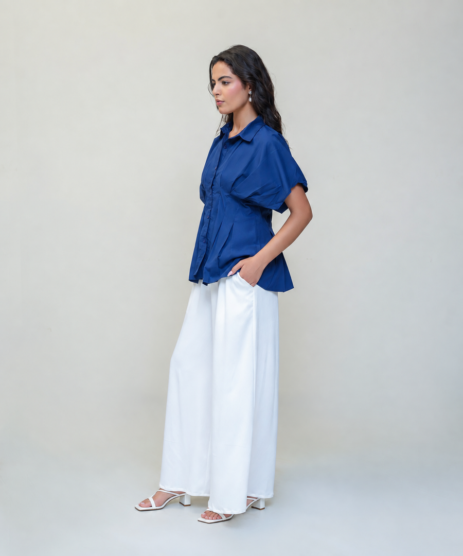 PLEATED PEPLUM SHIRT