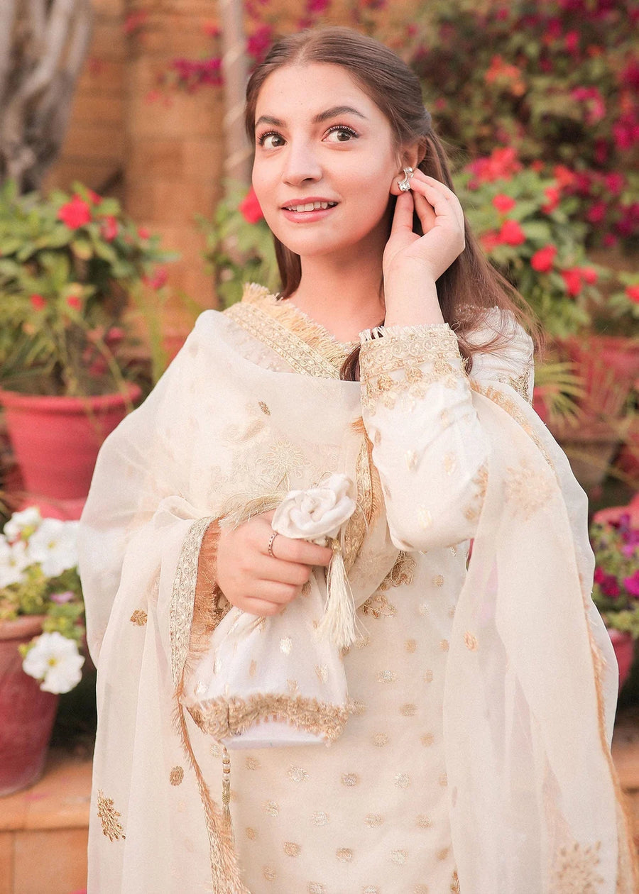 rang-e-bahar Zari organza Peach White 4Pc suit white-crown-S