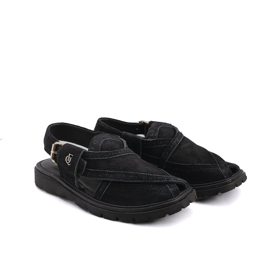 Black Suede Leather Peshawari Sandal - PMC07