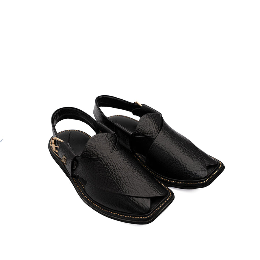 Grain Black Leather Peshawari Sandal - PMC31
