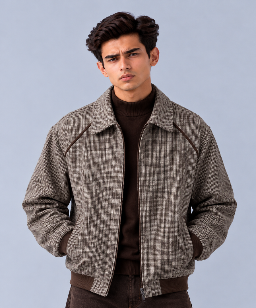 HARRINGTON CHECK JACKET - Brown