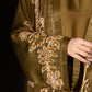 3 Piece - Olive Brown Silk Velvet Abaya