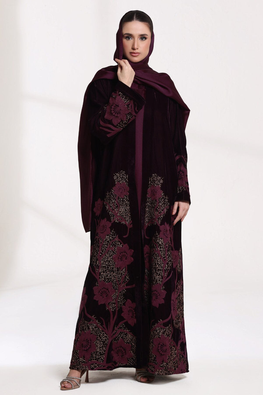 3 Piece - Plum Velvet Abaya