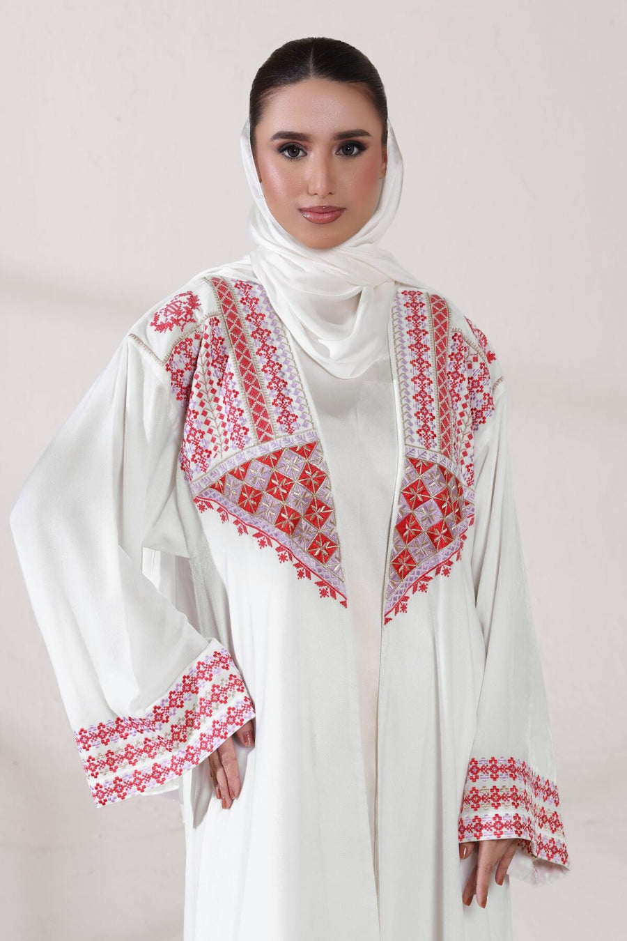 3 Piece - White Velvet Abaya