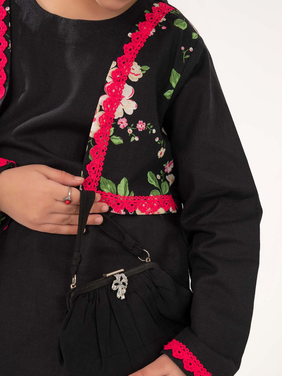 GIRLS BLACK KHADDAR KAMEEZ & SHALWAR