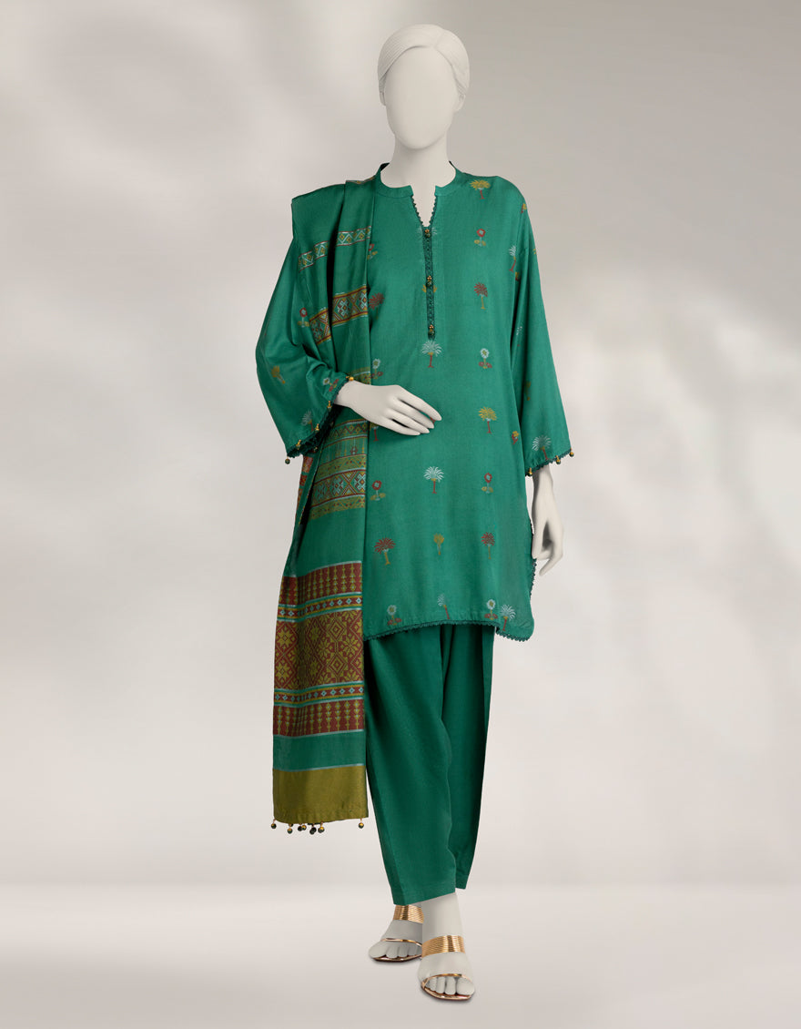 Green Linen Jacquard Unstitched 3Pc