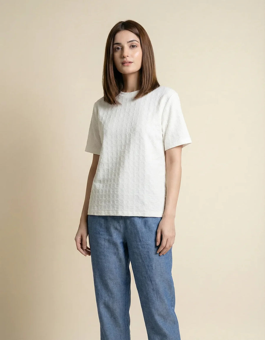 CHECKERED CREW NECK TEE