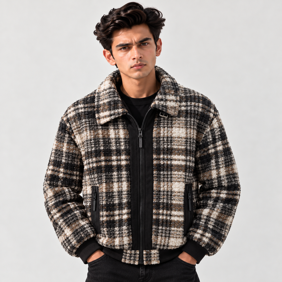 HERITAGE CHECK AVIATOR JACKET - Black