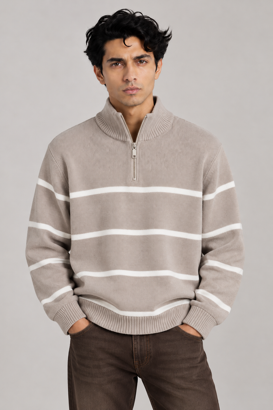 ASTOR HALF-ZIP KNIT - Beige
