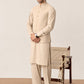 Light Beige Kurta Shalwar with Pick-Stitch Matching Waistcoat - Men