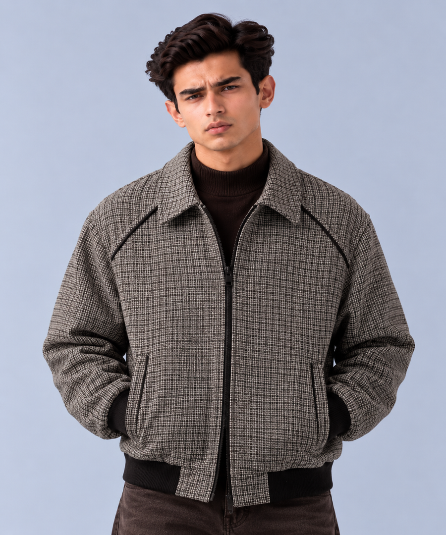 HARRINGTON CHECK JACKET - Grey