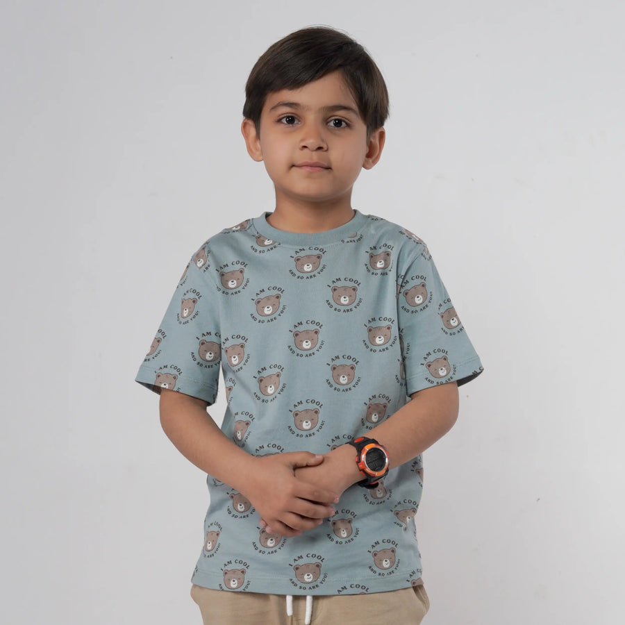 Boys Bear Printed Blue Tee