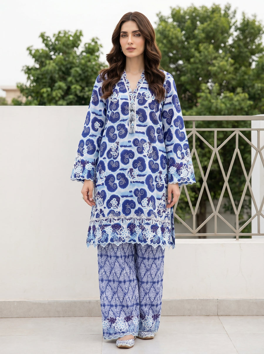 02 Piece Ready To Wear Printed Embroidered Shirt & Trouser