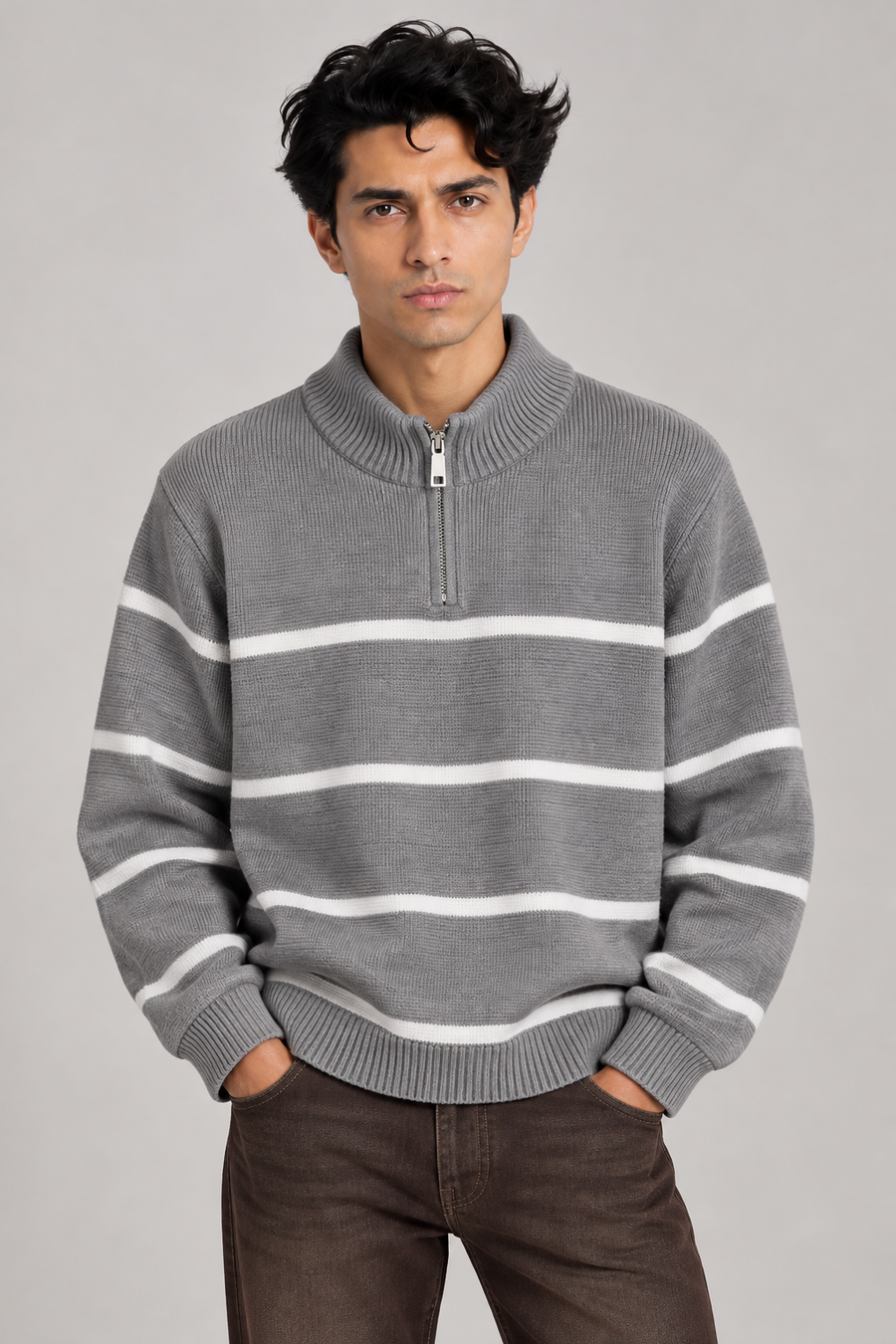 ASTOR HALF-ZIP KNIT - Grey