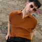 Caramel Heritage Boxy Rib Knit Polo