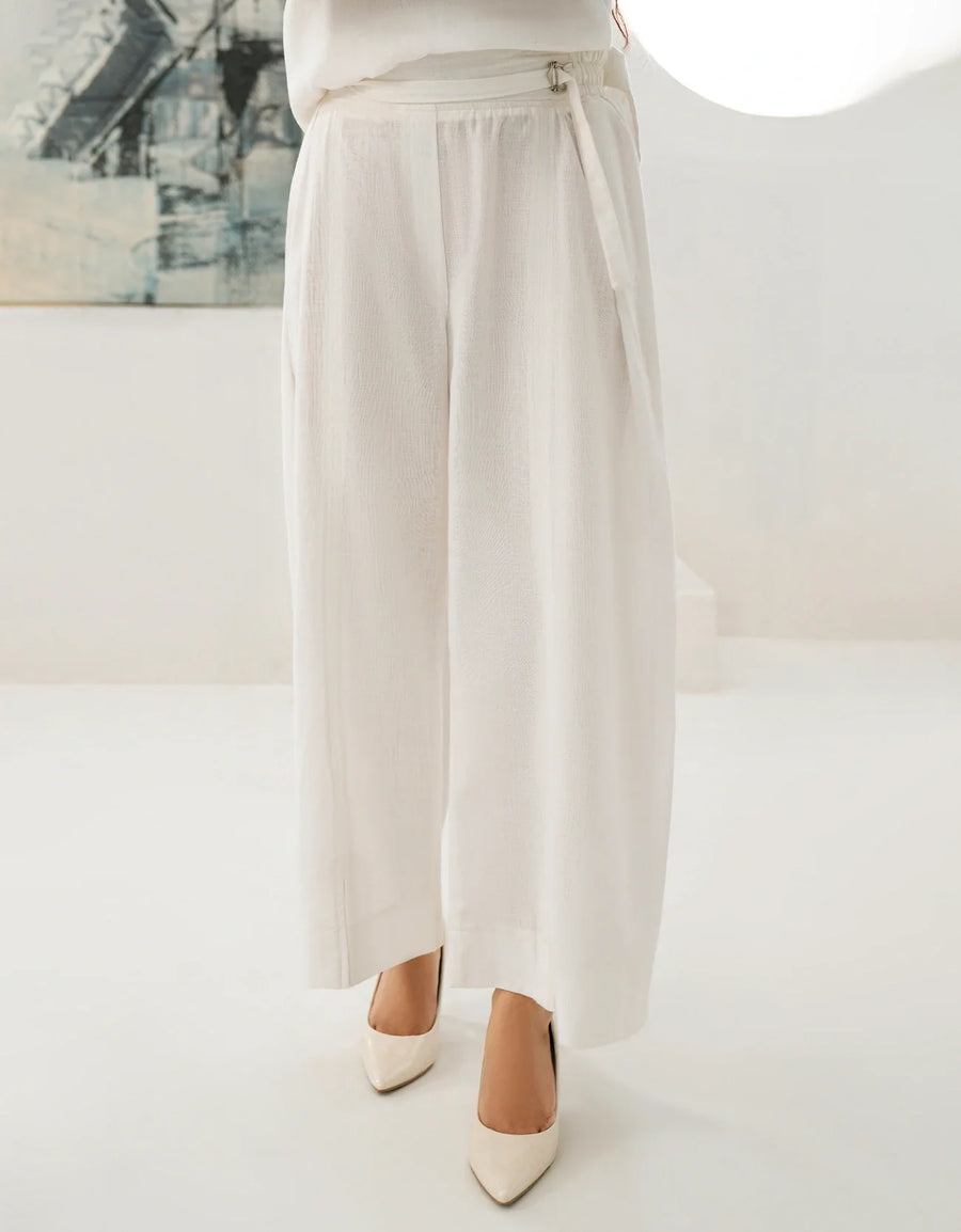 LINEN BUCKLED TROUSER WITH PANEL