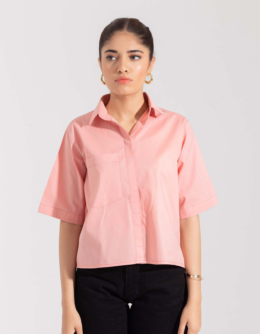 CROPPED PATCH POCKET SHIRT