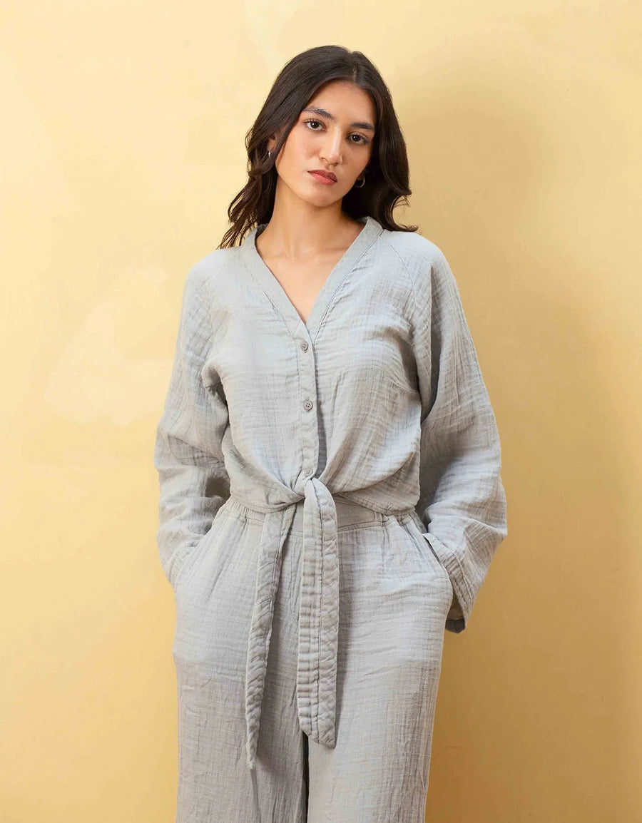 MUSLIN KNOTTED BUTTON UP TOP