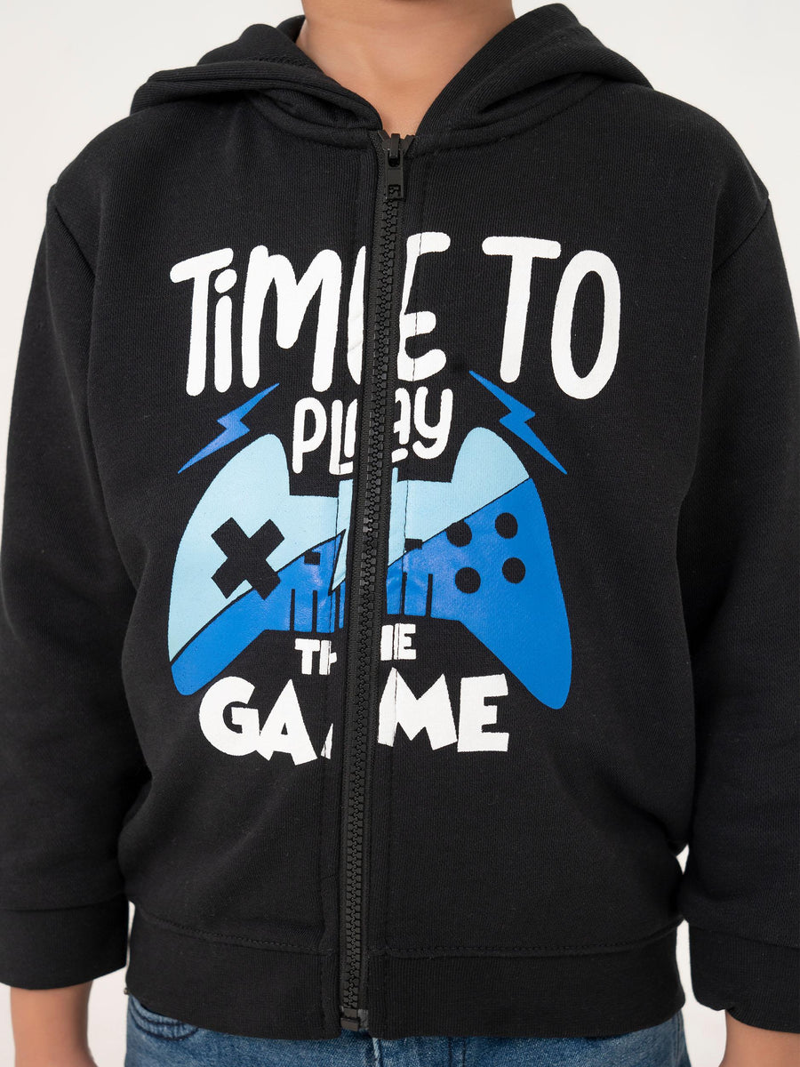 BOYS BLACK TERRY ZIPPER