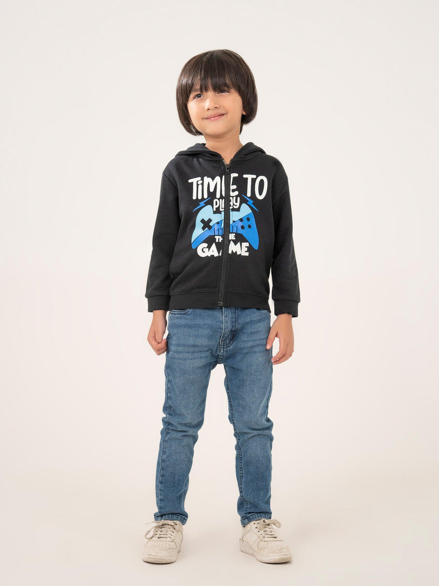 BOYS BLACK TERRY ZIPPER