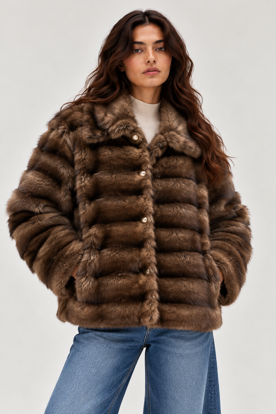 CLASSIC FAUX FUR JACKET - CHOCOLATE BROWN