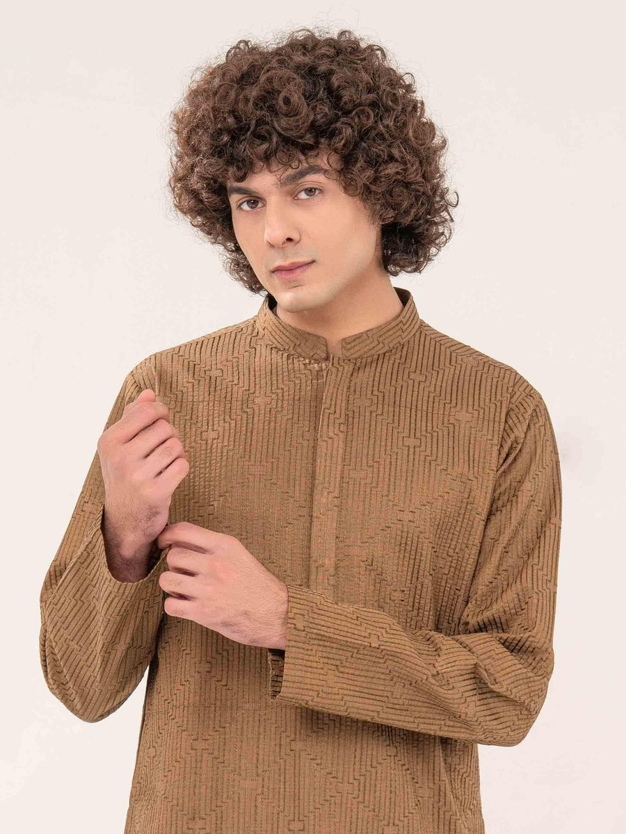 BROWN COTTON CASUAL KURTA