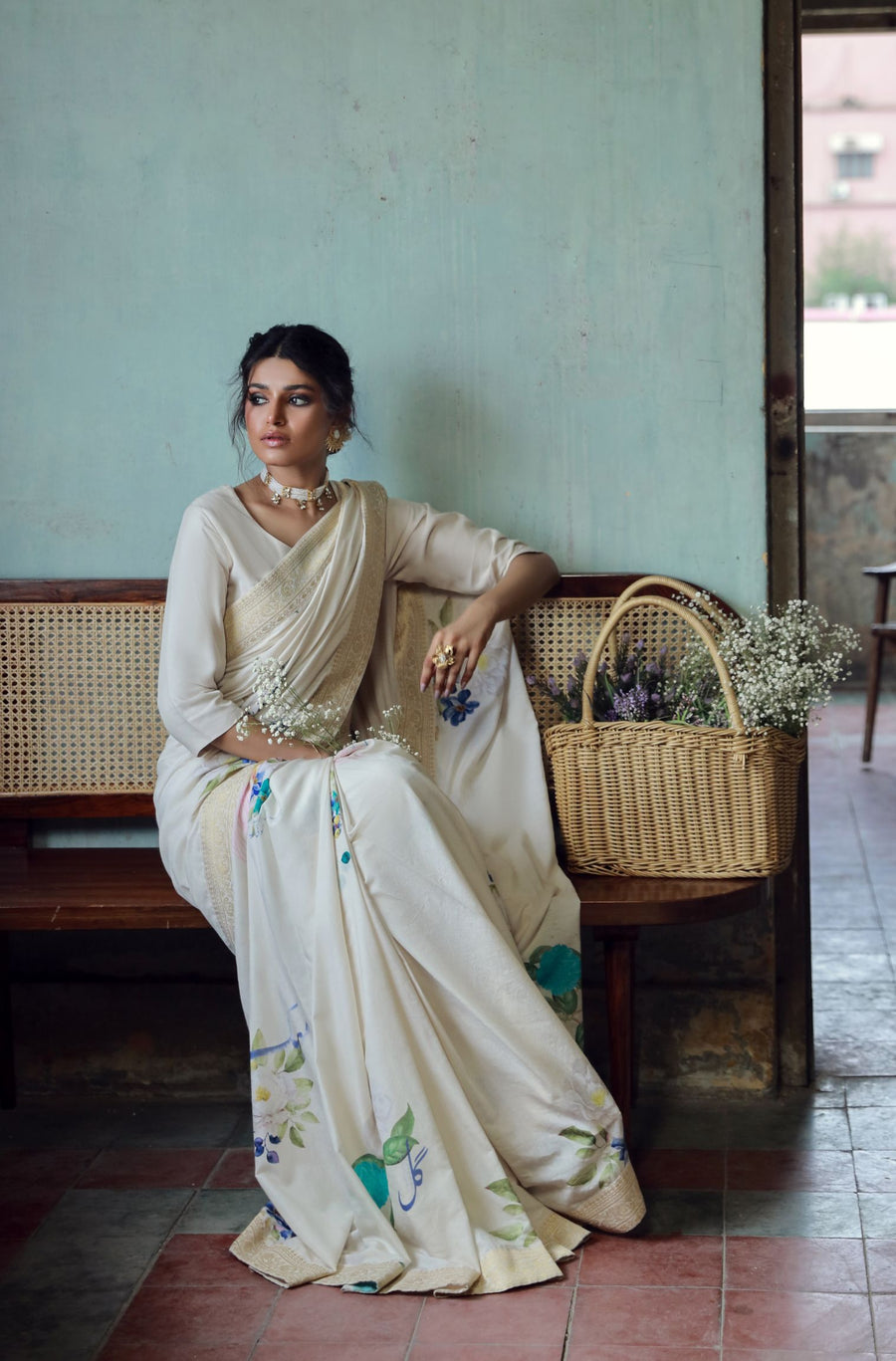 Roop Saree - Beige & Blue