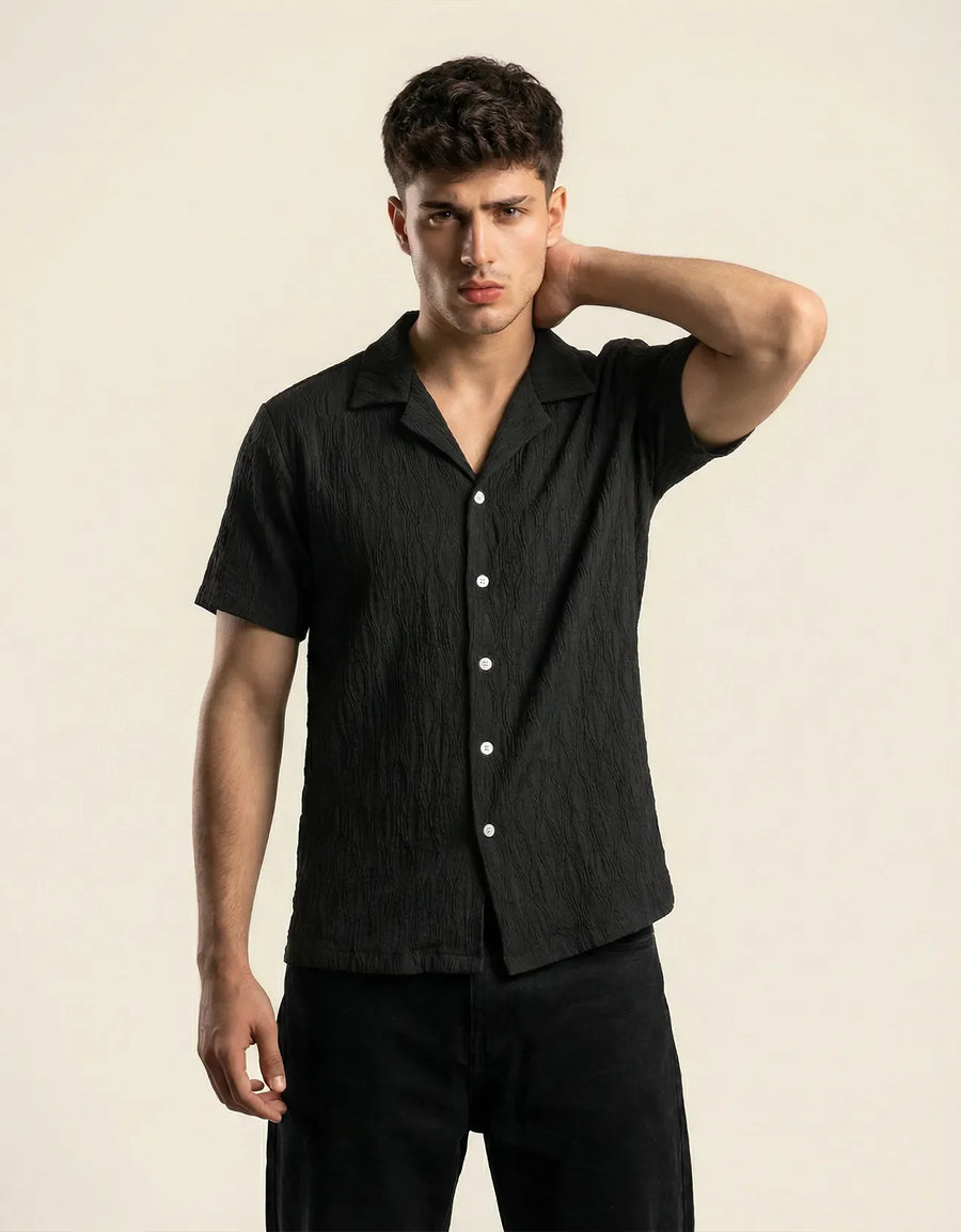 MESH TEXTURED CAMP SHIRT
