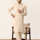 Light Beige Kurta Shalwar with Pick-Stitch Matching Waistcoat - Men