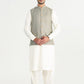 Bosky White Kurta Shalwar with Sand Grey Suiting Waistcoat - Straight Cut - Men