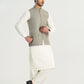 Bosky White Kurta Shalwar with Sand Grey Suiting Waistcoat - Straight Cut - Men