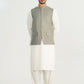 Bosky White Kurta Shalwar with Sand Grey Suiting Waistcoat - Straight Cut - Men