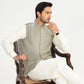 Bosky White Kurta Shalwar with Sand Grey Suiting Waistcoat - Straight Cut - Men