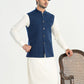 Midnight Blue Textured Blended Waistcoat - Straigth Cut - Men