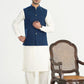 Bosky White Kurta Shalwar with Midnight Blue Textured Blended Waistcoat - Straight Cut - Men