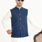 Midnight Blue Textured Blended Waistcoat - Straigth Cut - Men