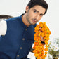 Bosky White Kurta Shalwar with Midnight Blue Textured Blended Waistcoat - Straight Cut - Men