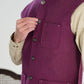 Plum Handloomed Khaddar Waistcoat - A-Line Cut - Men