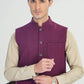 Plum Handloomed Khaddar Waistcoat - A-Line Cut - Men