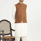 Bosky White Kurta Shalwar with Camel Khaddar Waistcoat - A-Line Cut - Men