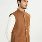 Bosky White Kurta Shalwar with Camel Khaddar Waistcoat - A-Line Cut - Men