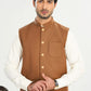 Bosky White Kurta Shalwar with Camel Khaddar Waistcoat - A-Line Cut - Men