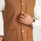 Bosky White Kurta Shalwar with Camel Khaddar Waistcoat - A-Line Cut - Men