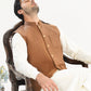Bosky White Kurta Shalwar with Camel Khaddar Waistcoat - A-Line Cut - Men